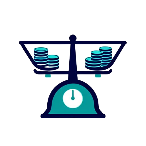 Balanced scale weighing equal stacks of coins